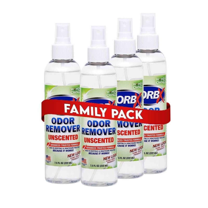 ZORBX Unscented Odor Eliminator for Strong Odor 7.5 Fl Oz, Pack of 4 - Used in Hospitals & Healthcare Facilities - Advanced Formula, Fast-Acting Odor Remover Spray for Dog, Cat, House & Carpet - Image 1